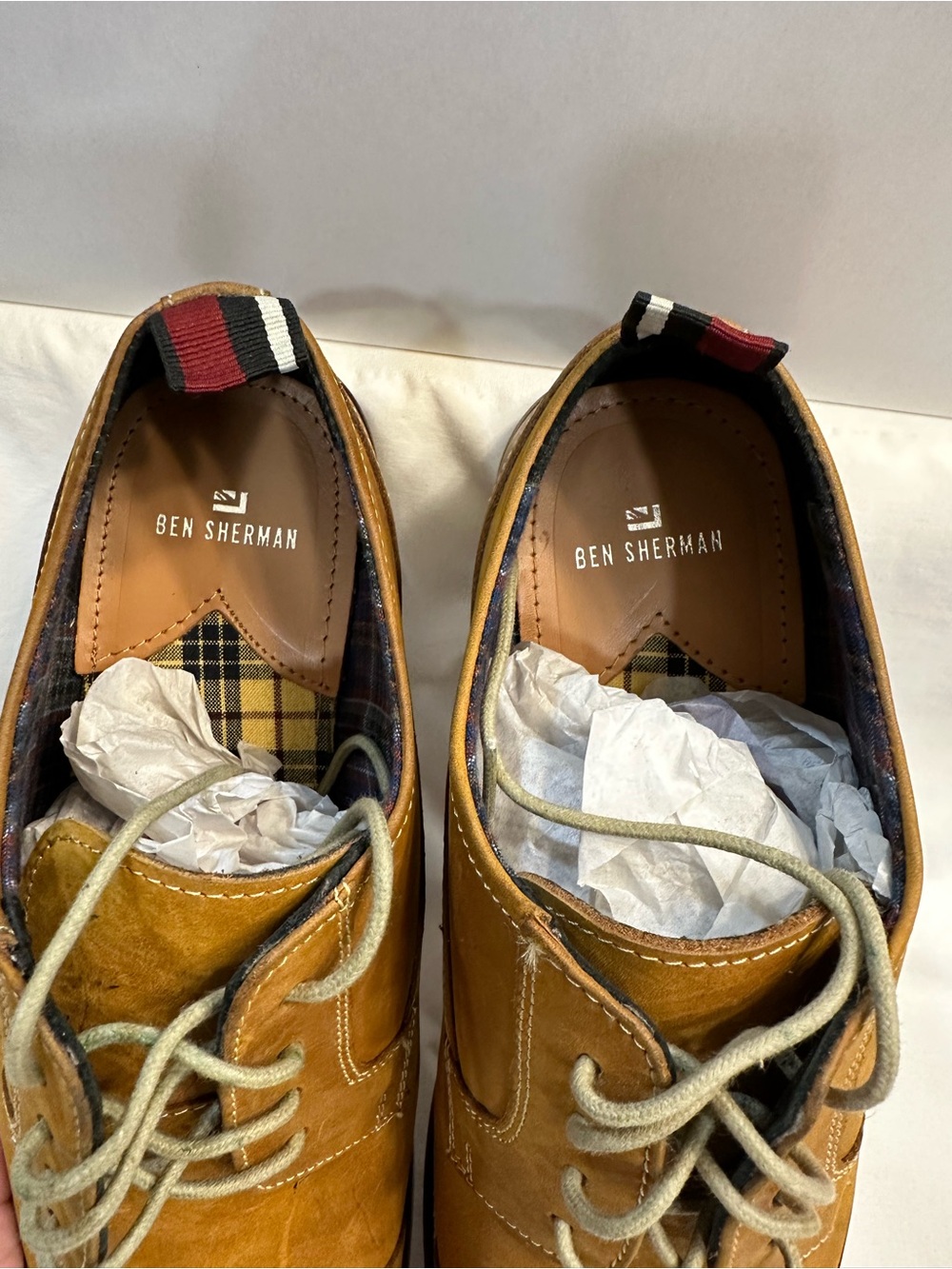 Ben Sherman Men's Brown Leather Chukka Boots with Plaid Lining
